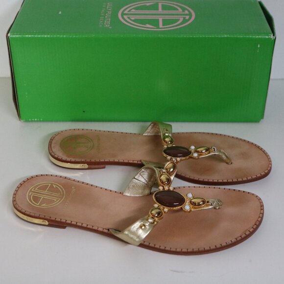 Lilly Pulitzer Via Palm Beach Jewel Thong Sandal Womens 7 Slip On Brown Beach - Picture 2 of 6